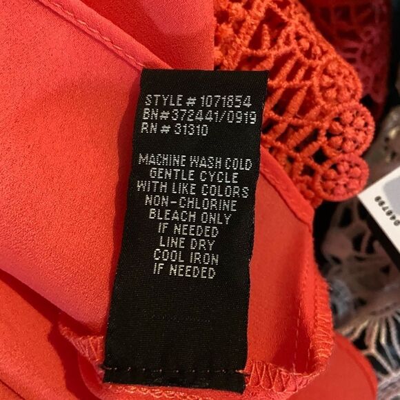 NEW Coral Pink Lace Trim Tie Front Top Blouse - Picture 11 of 15